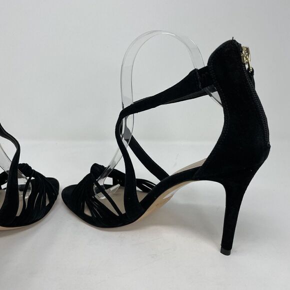 SANDRO Paris Strappy Sandals Womens 39 US 8 Black Suede Heels Zipper - Picture 8 of 11